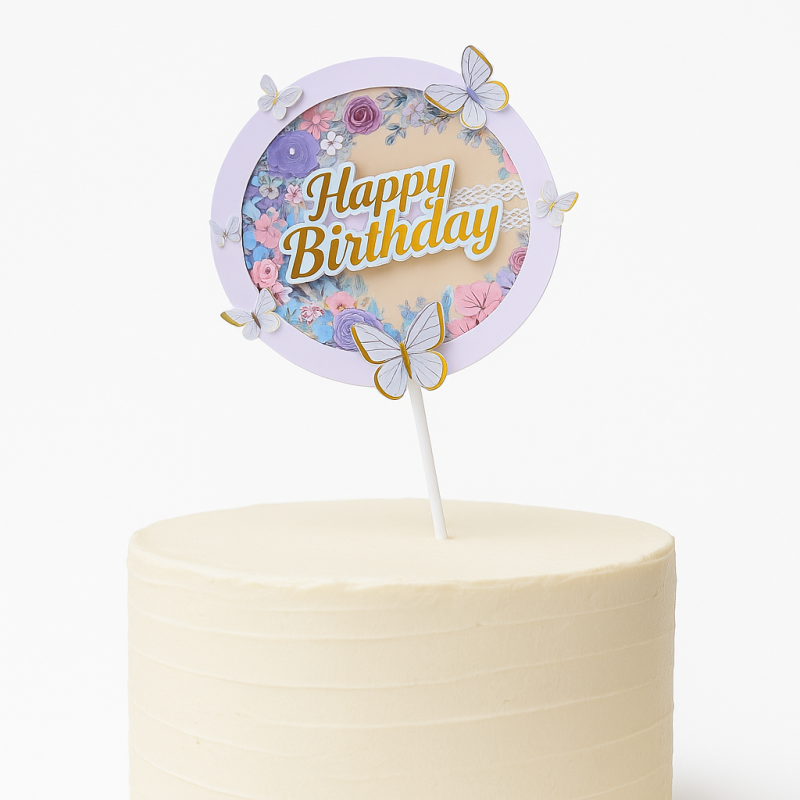 Topper na tort z Motylkami Happy Birthday 17 cm Motyle