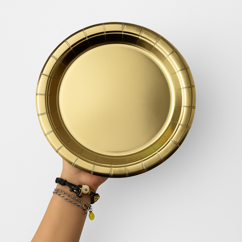 Talerzyki papierowe 23 cm złote zestaw 20 sztuk