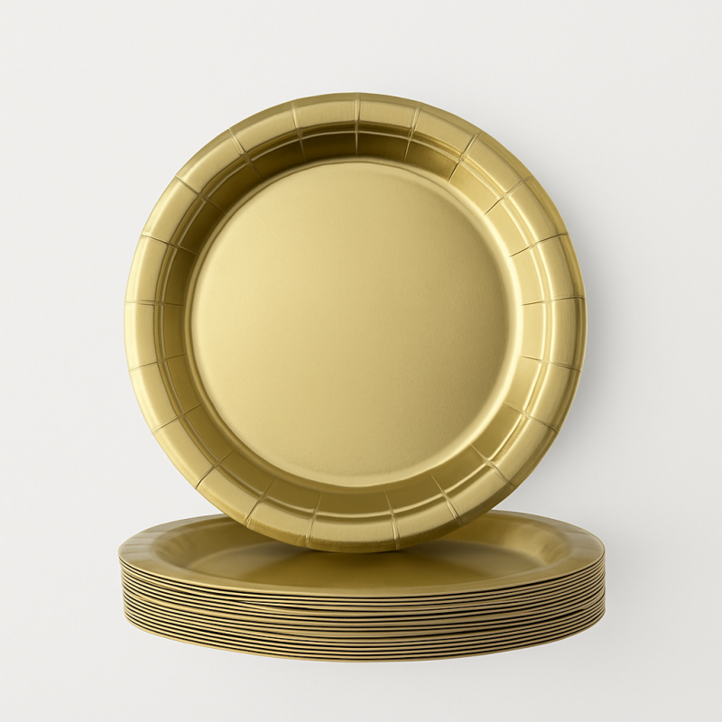 Talerzyki papierowe 23 cm złote zestaw 20 sztuk