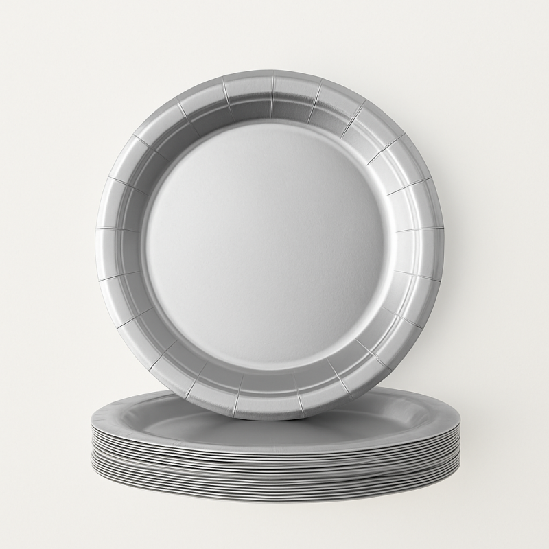 Talerzyki papierowe 23cm srebrne zestaw 20 sztuk