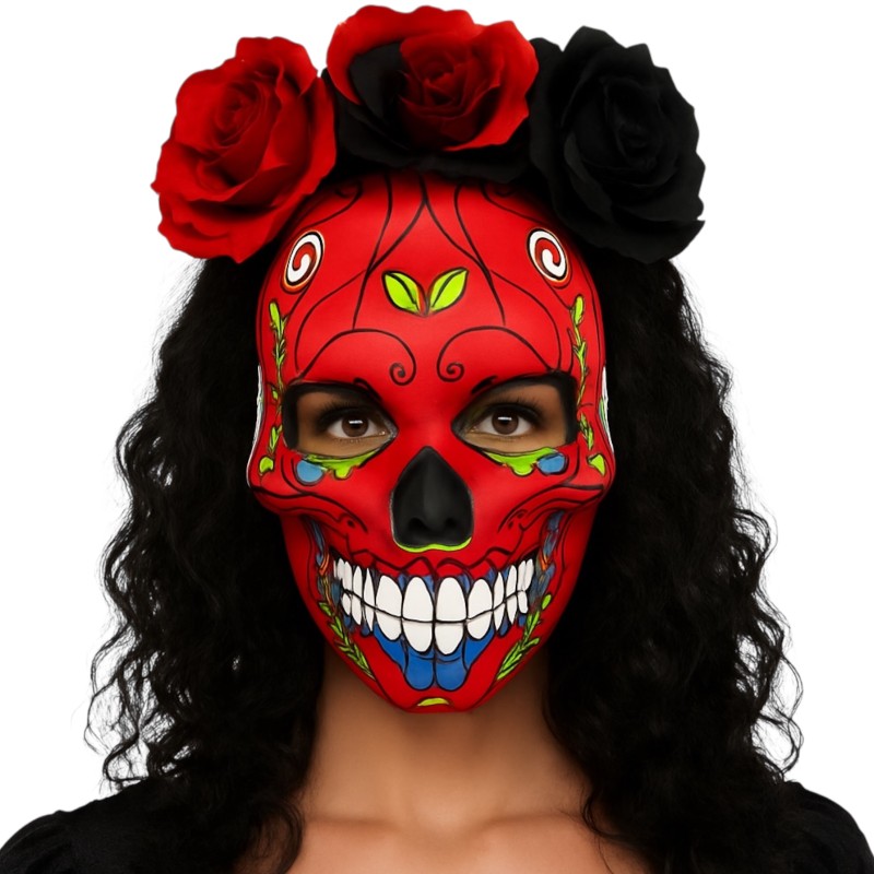 Maska La Catrina Czerwona czaszka Halloween