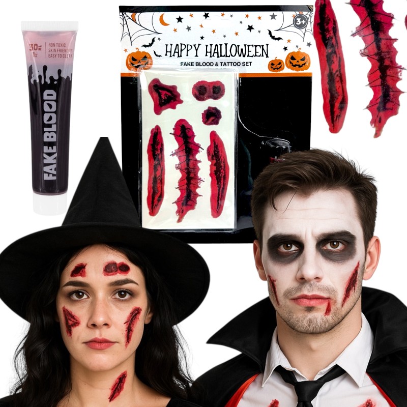 Zestaw Halloween Tatuaże Blizny Sztuczna Krew