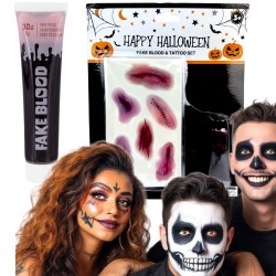 Halloweenowy zestaw tatuaży i sztucznej krwi