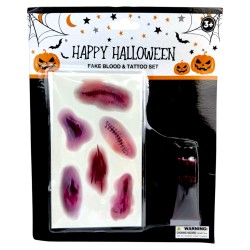 Halloweenowy zestaw tatuaży i sztucznej krwi