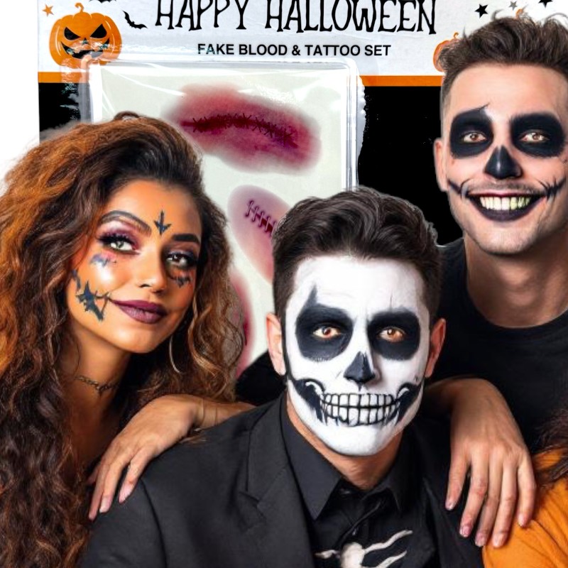 Halloweenowy zestaw tatuaży i sztucznej krwi