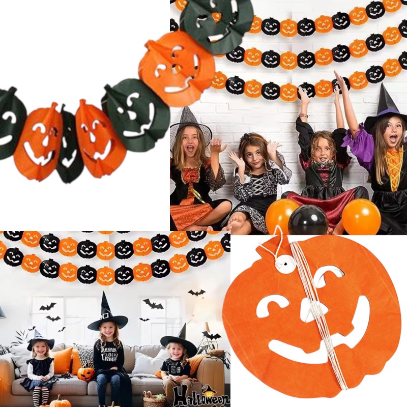 Girlanda papierowa Halloween Dynia 3m pomarańczowa
