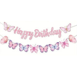 Baner Happy Birthday z motylami papierowy