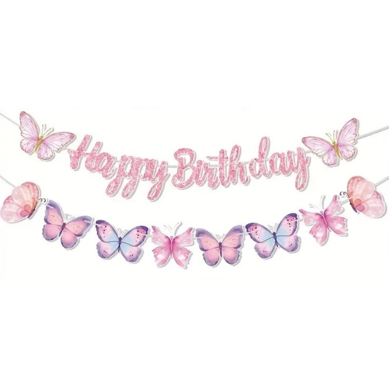 Baner Happy Birthday z motylami papierowy