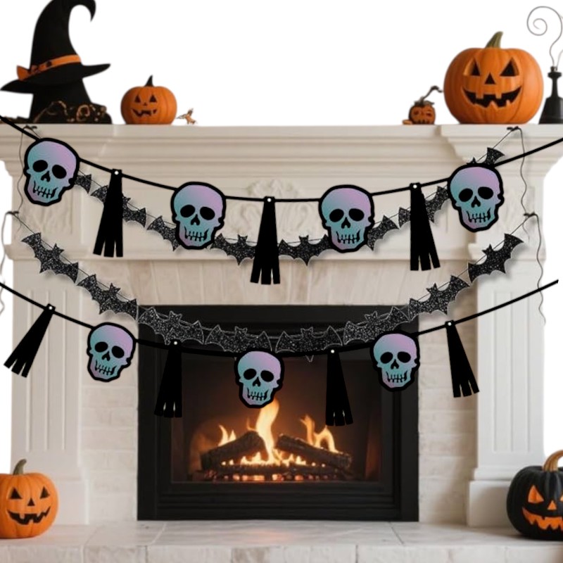 Baner Halloween Czaszki Holograficzny 300 cm