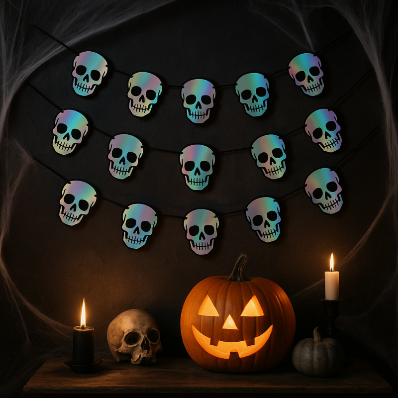 Baner Halloween Czaszki Holograficzny 300 cm