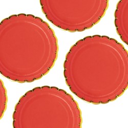 Zestaw Talerzyki i Kubeczki Czerwone ze złotym brzegiem