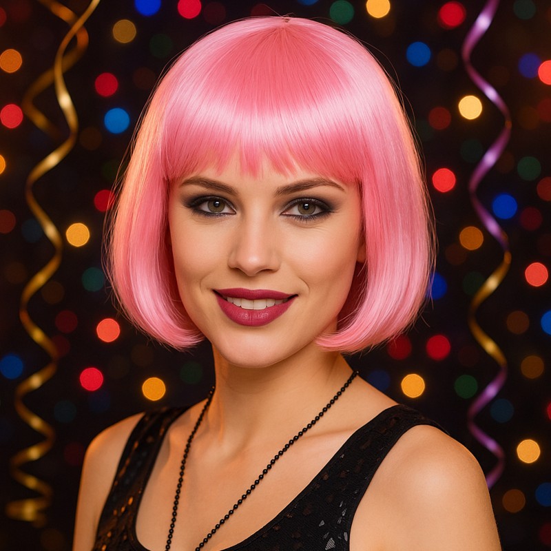 Peruka bob różowe włosy disco party