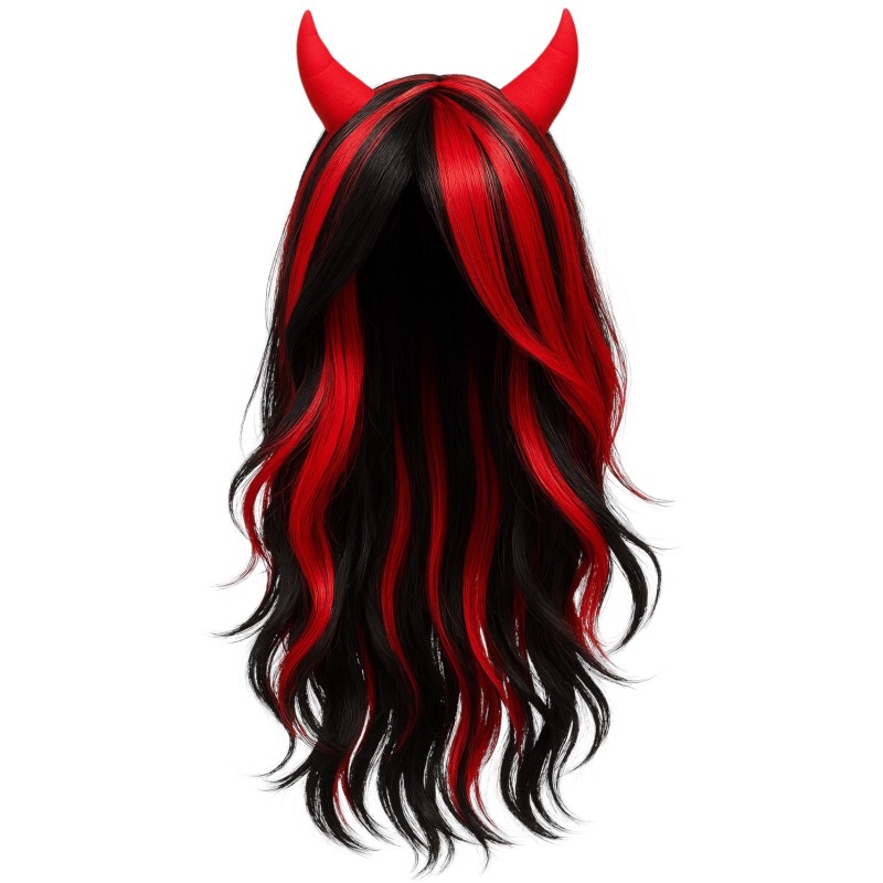 Peruka Diabeł z Rogami Czarno-Czerwona