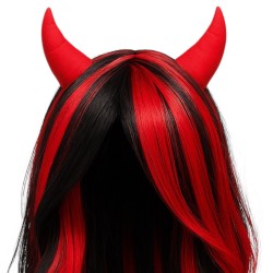 Peruka Diabeł z Rogami Czarno-Czerwona