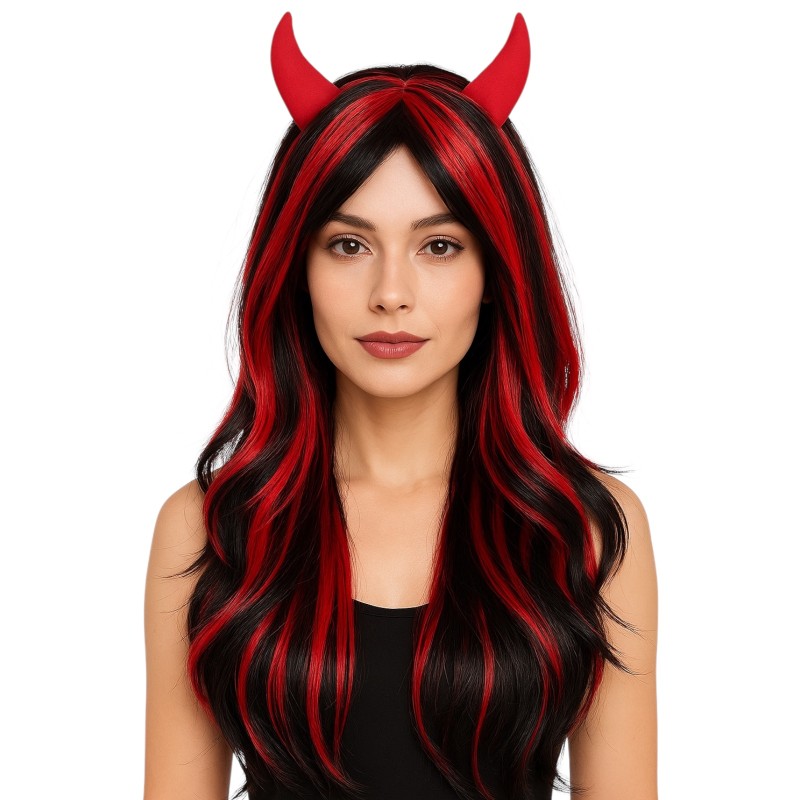 Peruka Diabeł z Rogami Czarno-Czerwona