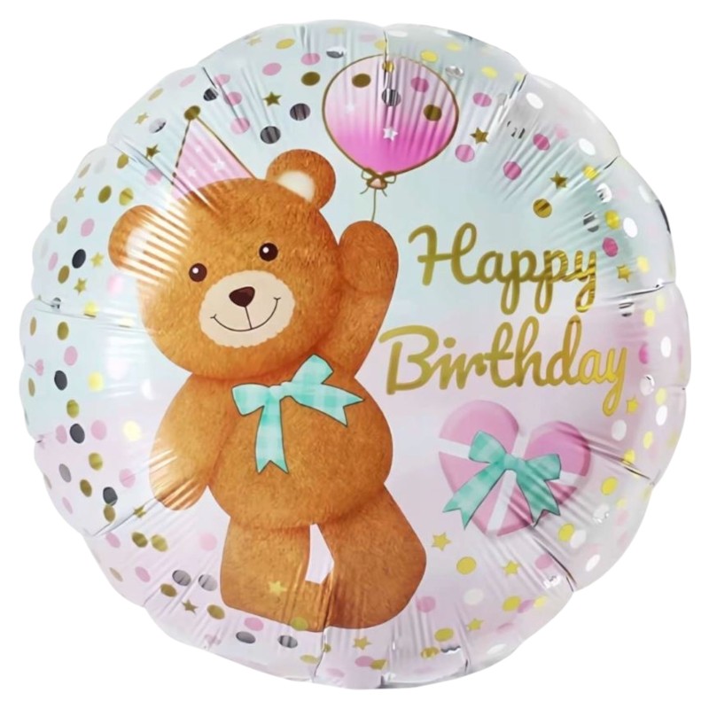 Balon foliowy Happy Birthday z misiem 45cm