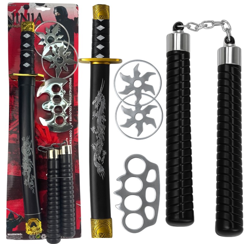 Zestaw Ninja 5 elementów z kataną i nunchaku