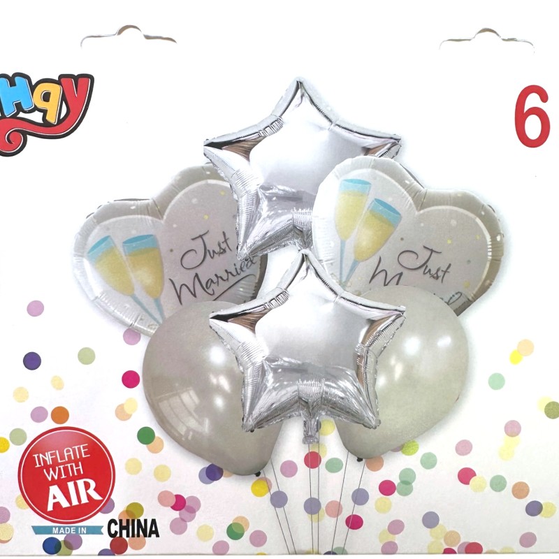 Zestaw Balonów Ślubnych Just Married 6 Sztuk