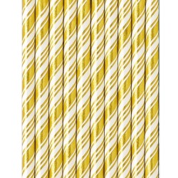 Słomki papierowe białe ze złotym eco 10 sztuk