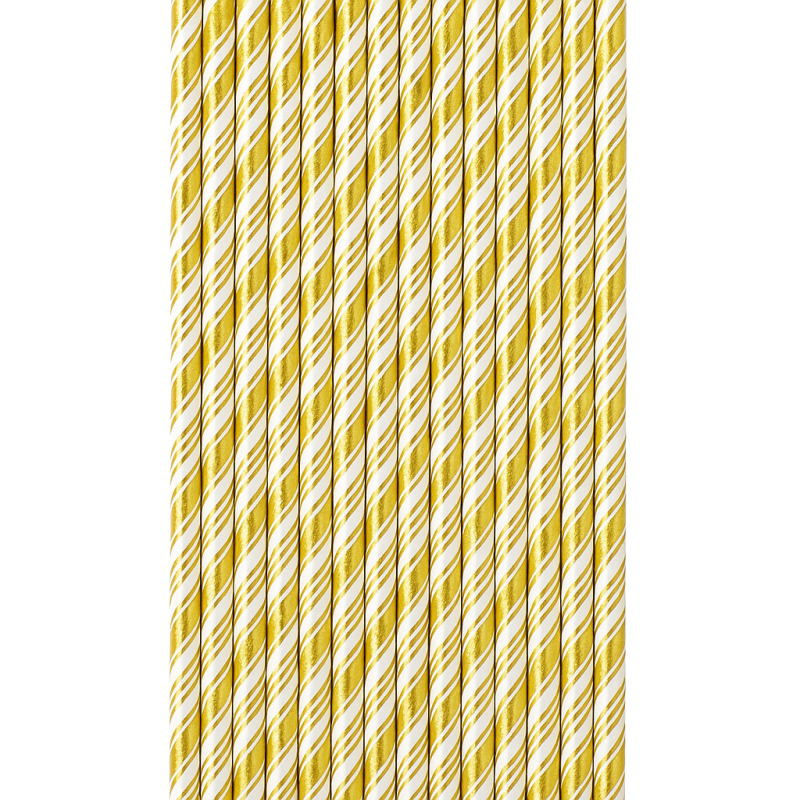 Słomki papierowe białe ze złotym eco 10 sztuk