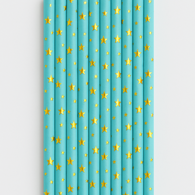 Słomki papierowe eco niebieskie w gwiazdki 10szt