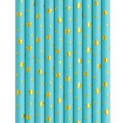 Słomki papierowe eco niebieskie w gwiazdki 10szt