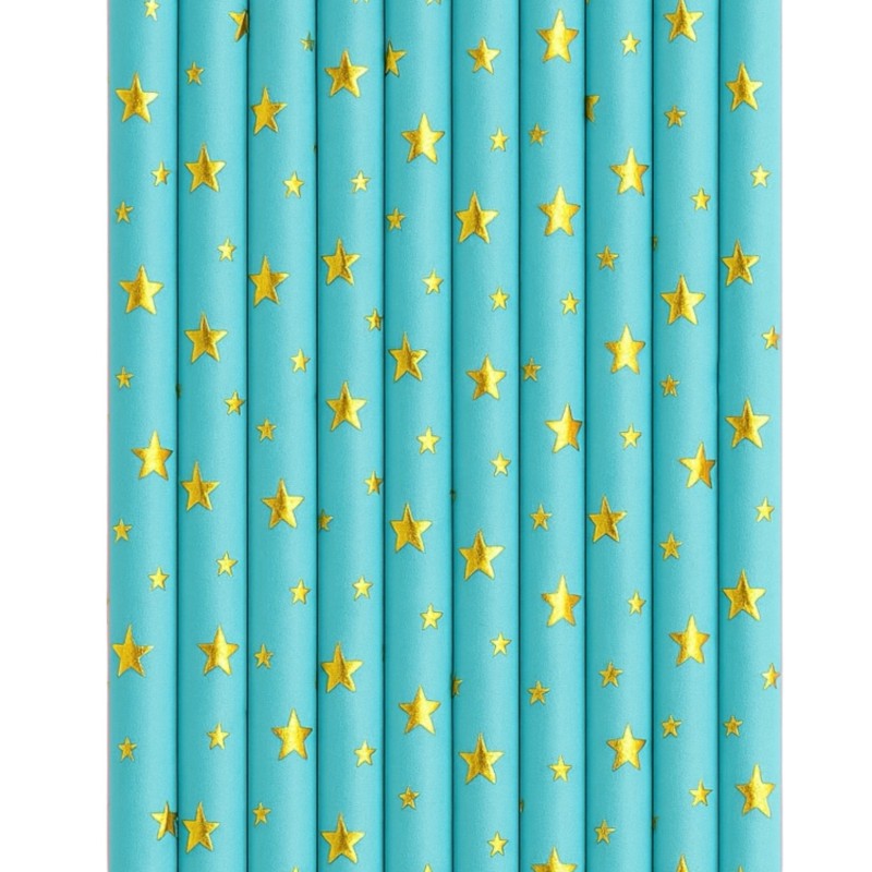 Słomki papierowe eco niebieskie w gwiazdki 10szt
