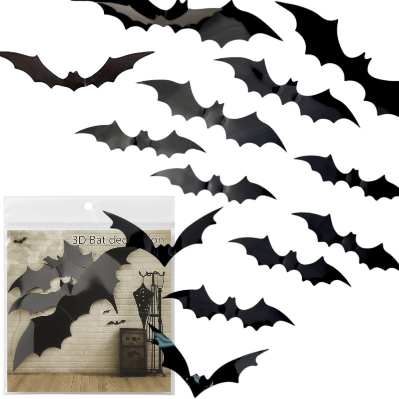 Naklejki 3D Nietoperze na Halloween 12 szt.