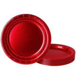 Duże talerzyki jednorazowe metaliczne czerwone 23cm 10 szt.