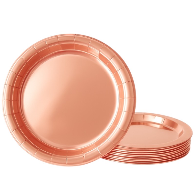 Talerzyki jednorazowe metaliczne Rose Gold 23cm 10 szt.