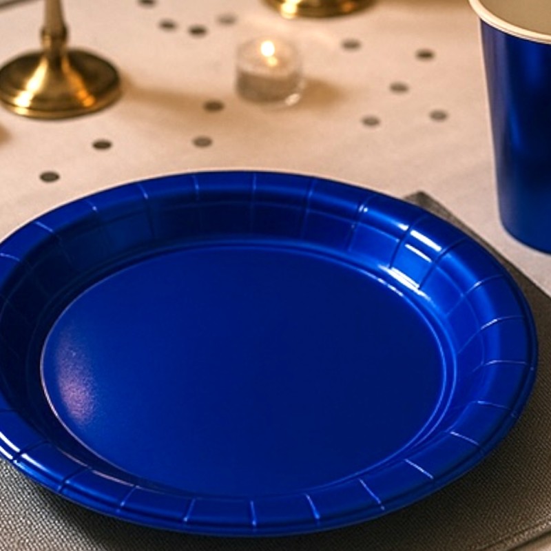 Talerzyki jednorazowe metaliczne niebieskie 23cm 10 szt.