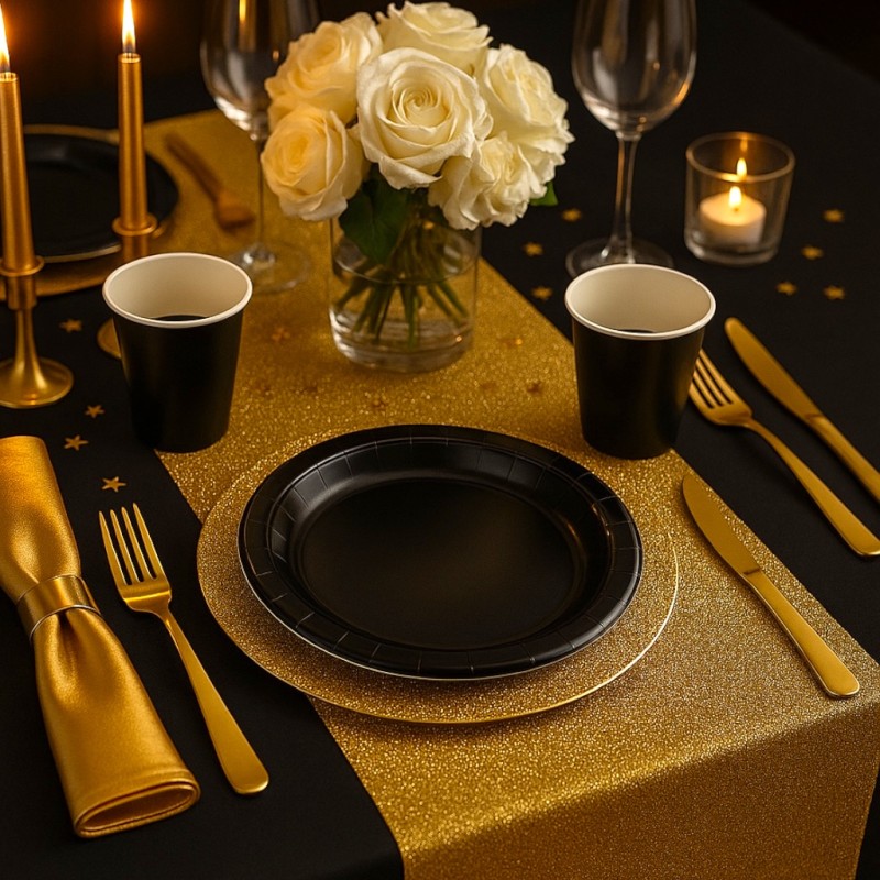 Zestaw 10 czarnych talerzyków jednorazowych 23 cm