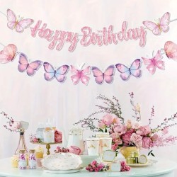 Baner Happy Birthday z motylami papierowy