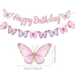 Baner Happy Birthday z motylami papierowy