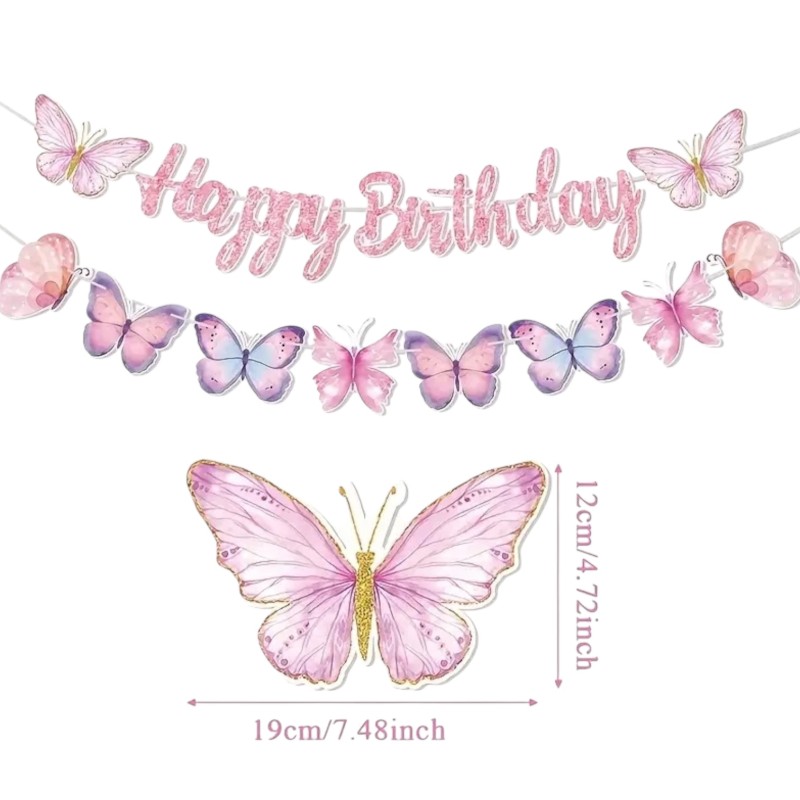 Baner Happy Birthday z motylami papierowy