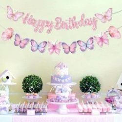 Baner Happy Birthday z motylami papierowy