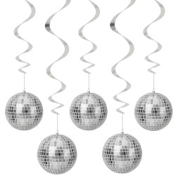 Srebrne Świderki Girlanda Kule Disco 6szt
