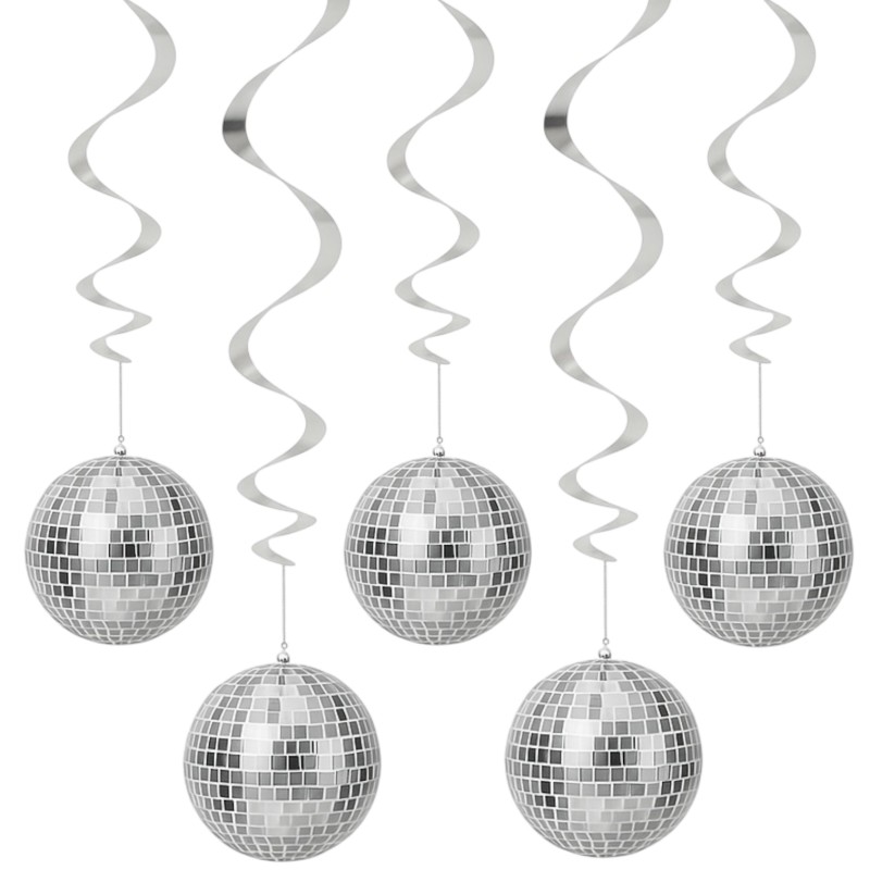 Srebrne Świderki Girlanda Kule Disco 6szt