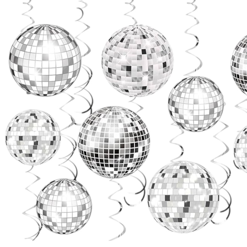 Srebrne Świderki Girlanda Kule Disco 6szt