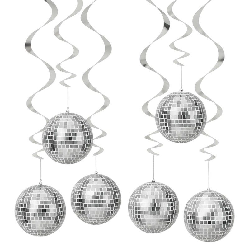 Srebrne Świderki Girlanda Kule Disco 6szt