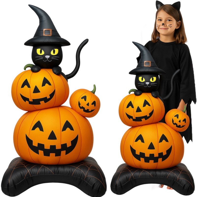 Balon Stojący Dynia z Kotem Halloween 140 cm