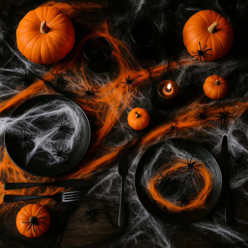 Dekoracja Halloween Pajęczyna z Pająkami 50g