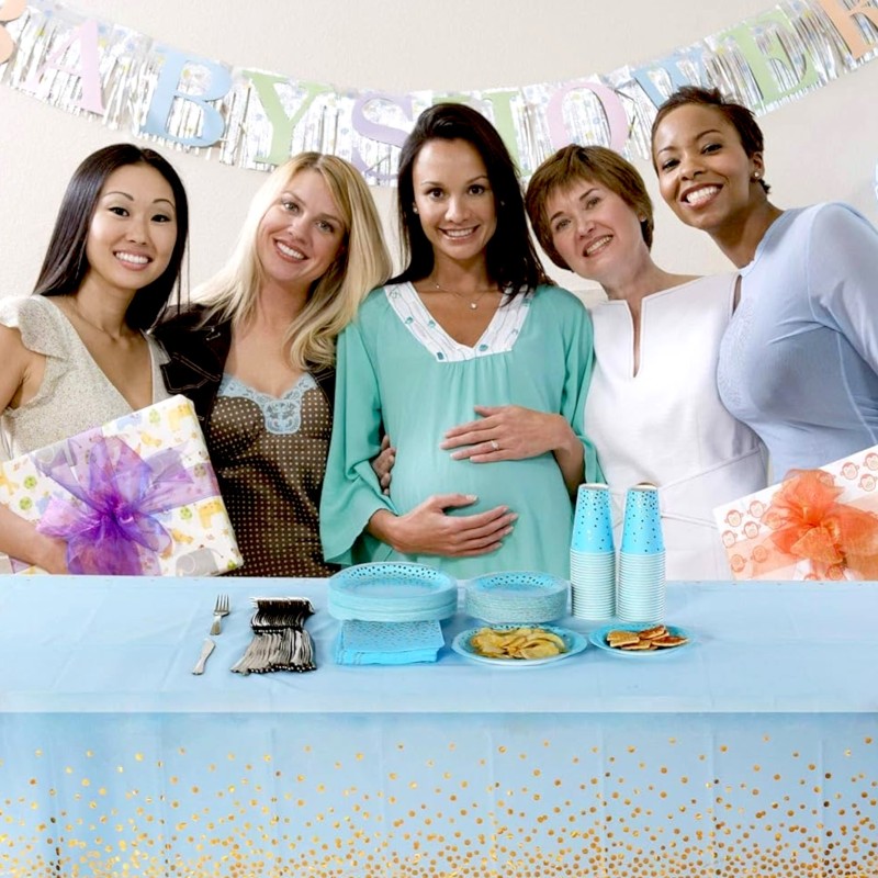 Obrus na stół imprezowy Niebieski złote Konfetti 137x274cm