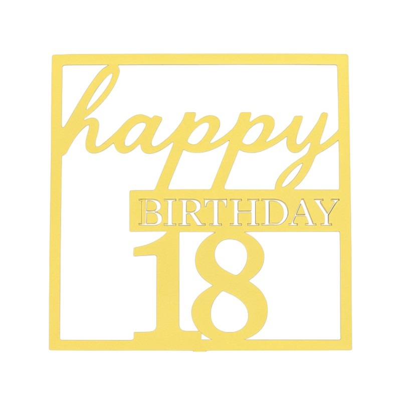 Topper na tort Happy Birthday 18 złoty