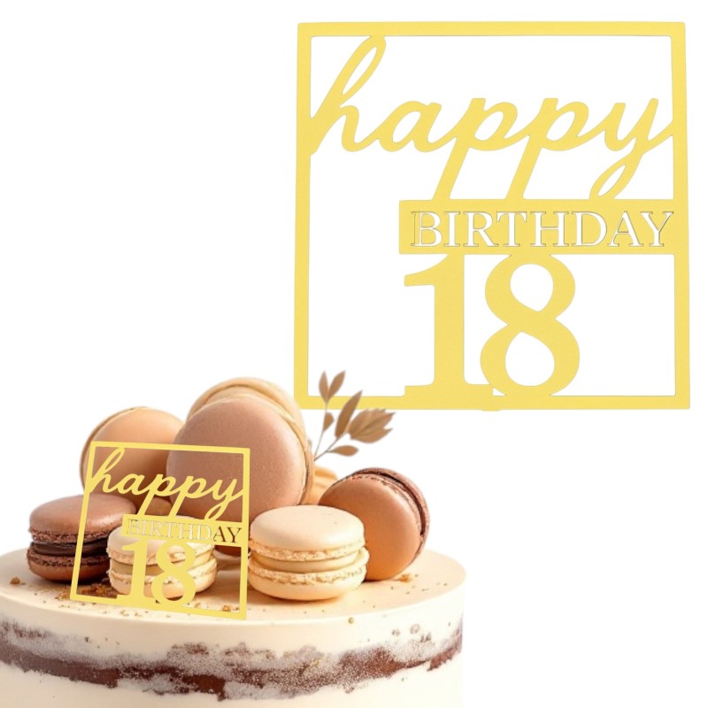 Topper na tort Happy Birthday 18 złoty