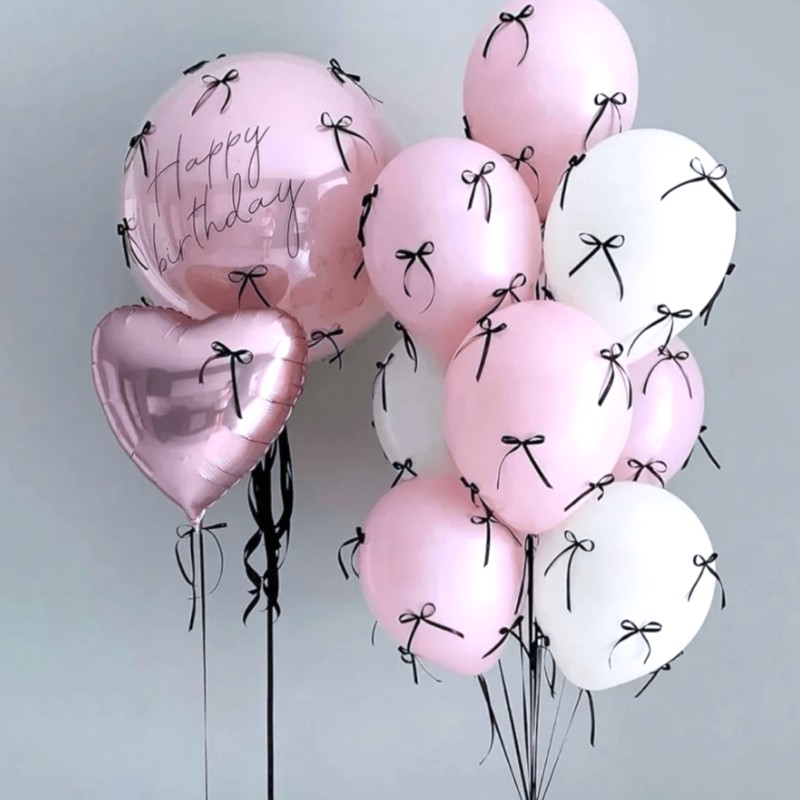 KOKARDKI Dekoracyjne na Balony Tort Babeczki CZARNE Wstążki 10 szt.