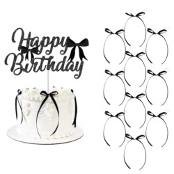 KOKARDKI Dekoracyjne na Balony Tort Babeczki CZARNE Wstążki 10 szt.