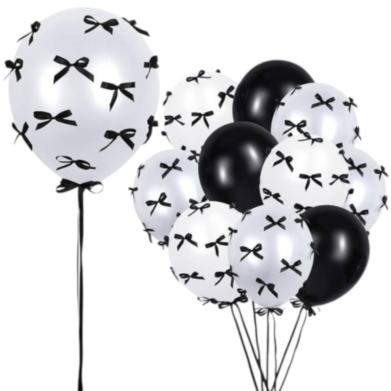 KOKARDKI Dekoracyjne na Balony Tort Babeczki CZARNE Wstążki 10 szt.