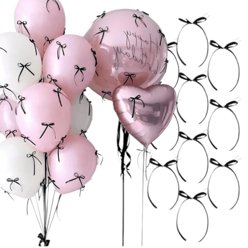 KOKARDKI Dekoracyjne na Balony Tort Babeczki CZARNE Wstążki 10 szt.