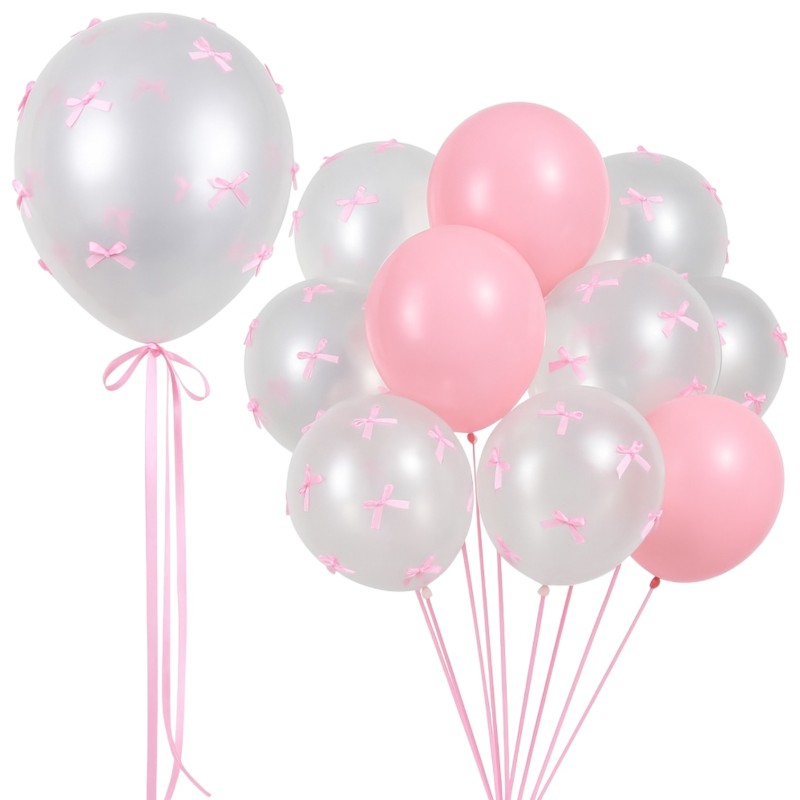 Różowe kokardki dekoracyjne na balony i tort 10 szt.